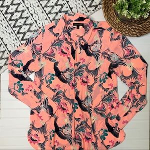 BANANA REPUBLIC Tropical Bird 1/2 Button Blouse